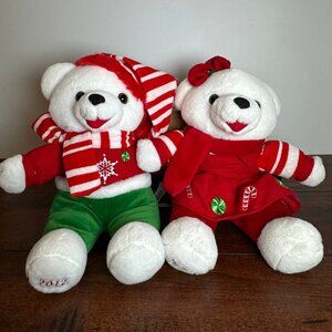Pair of Snowflake Teddy Bear Holiday Plush Set 2012 - Christmas Collectible